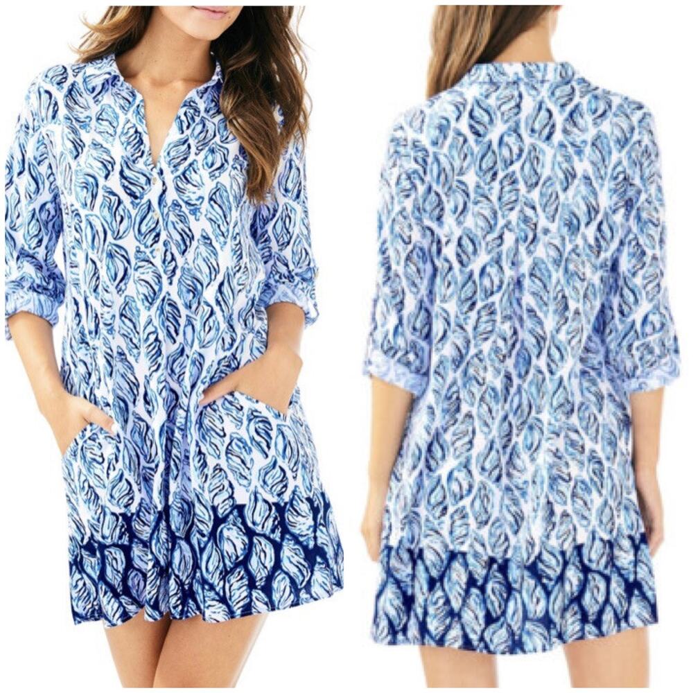 Lilly Pulitzer Lilith Tunic Dress Half Shell Blue White Oyster